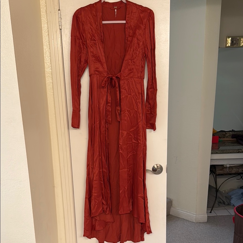 Free People Red and Orange Ruffled Wrap Gown